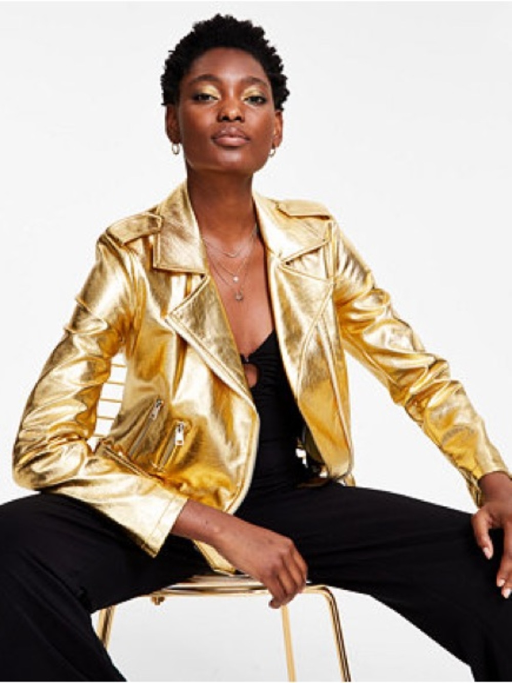 Metallic Gold Moto Levi Jacket - Women